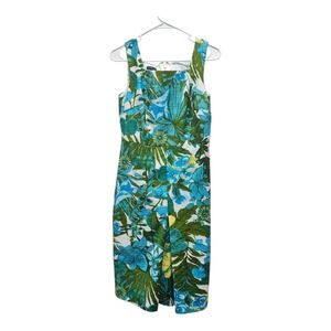 Talbots Size 4‎ Sleeveless Fit & Flare Dress Floral Tropical Print Cotton Blend